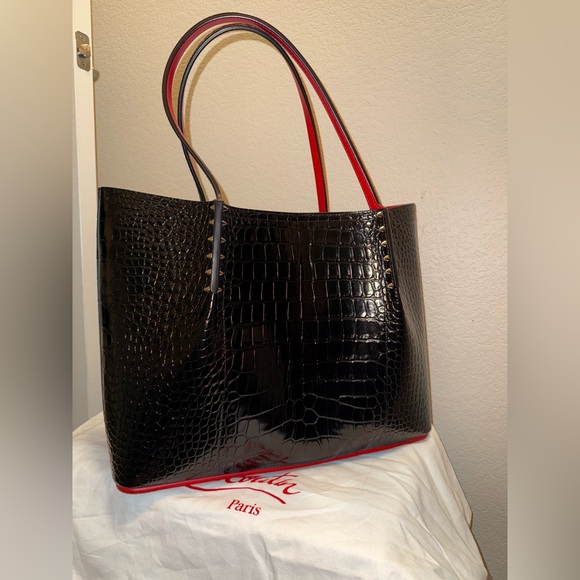 Christian Louboutin Black and Red Crocodile Texture Tote - Picture 3 of 15